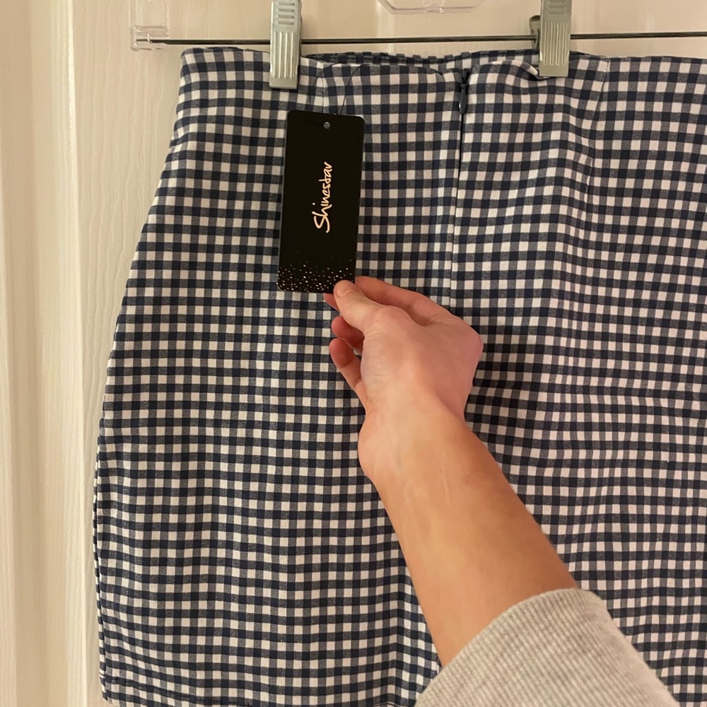 blue gingham skirt brand new